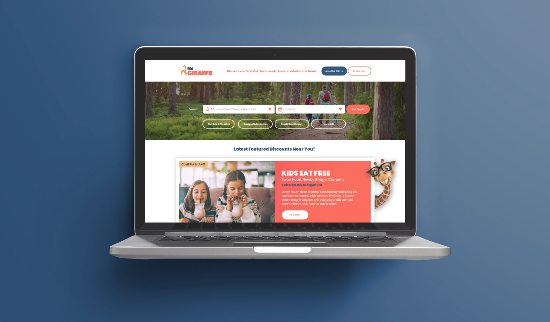 M6 Giraffe web design shown on a laptop